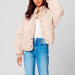 Blank NYC Size 1X Pink Cozy Relaxed-Fit Quilted Bomber Jacket Sporty Casual NWT